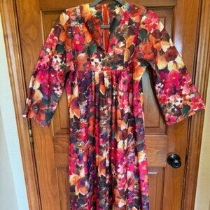 Vintage 70s Diane Von Furstenberg Maxi Dress Floral Long Sleeve RE-7 Sz Medium